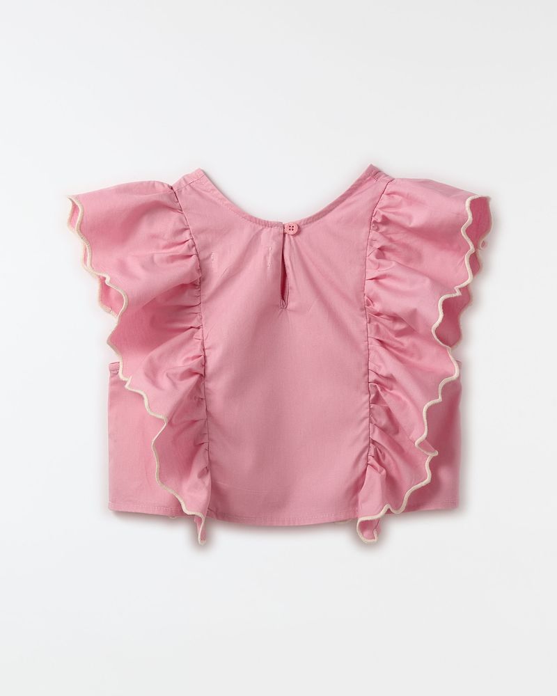 Blusa Bordado Babados Rosa
