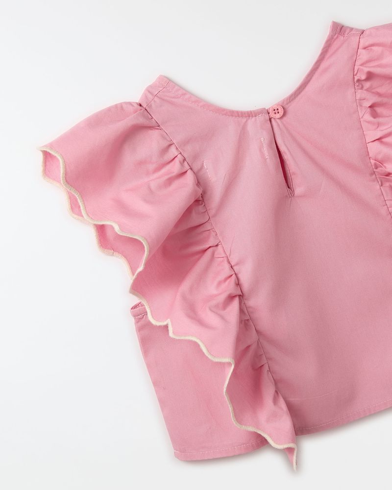 Blusa Bordado Babados Rosa