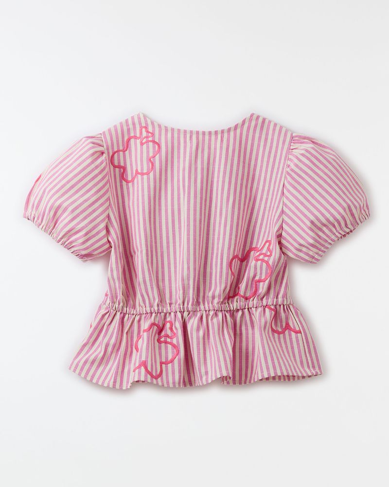 Blusa Fio Tinto Listrado Bordado